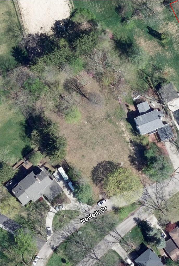 Current aerial view of 1450 Norfolk Street in Birmingham, Michigan